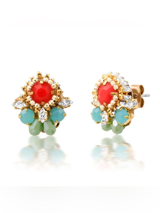 Tai Jewelry Jewelry - Gold-Tone Floral Cluster Earrings with Coral and Mint Accents